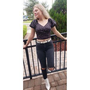 Stars, Black, V neck, Crop top. Poof sle